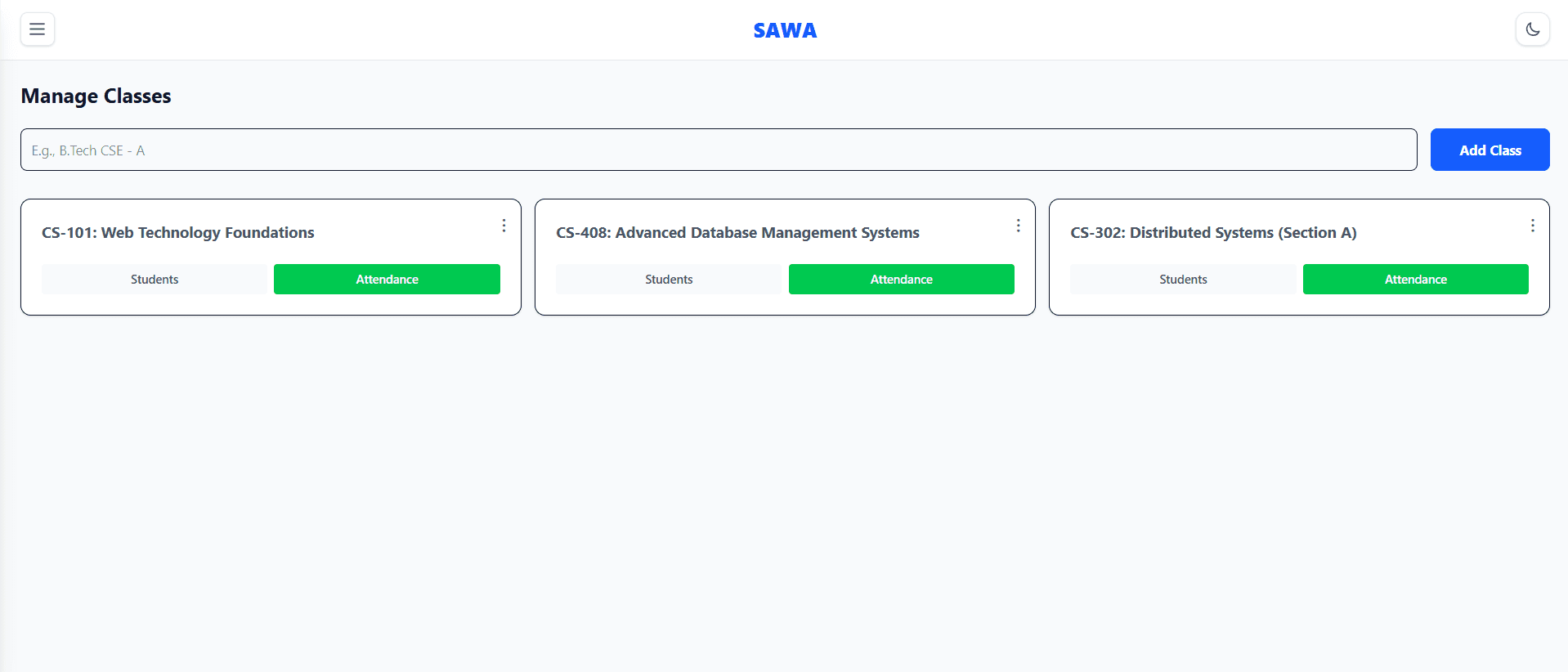 Manage Classes Management Module